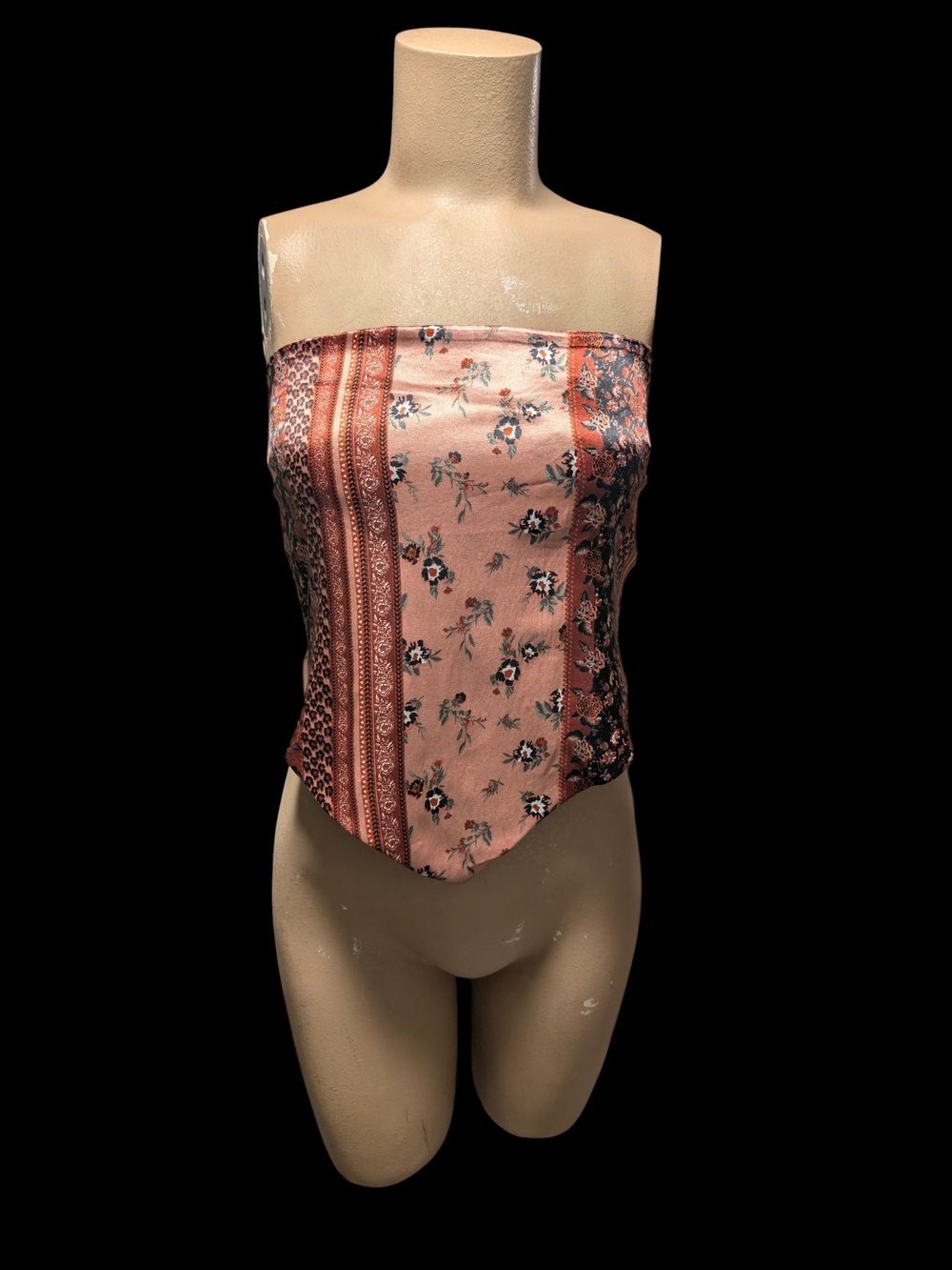 J For Justify Patchwork Floral Handkerchief Tube Top Scarf Crop Boho